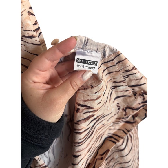 Olivia by Livro Tiger Stripe Cotton Button Front Midi Dress Tan Black XS - Picture 7 of 8